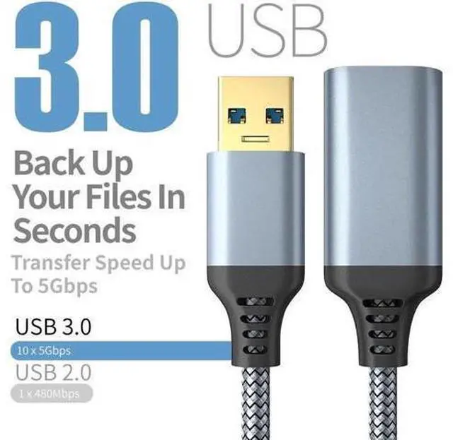 Alt view image 2 of 7 - 16.4ft Gray USB 3.0 Extension Cable, Type A Male to Female High Speed Cord for Keyboard, Mouse, Flash Drive, Hard Drive