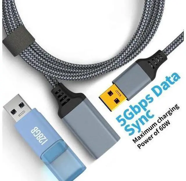 Alt view image 5 of 7 - 16.4ft Gray USB 3.0 Extension Cable, Type A Male to Female High Speed Cord for Keyboard, Mouse, Flash Drive, Hard Drive