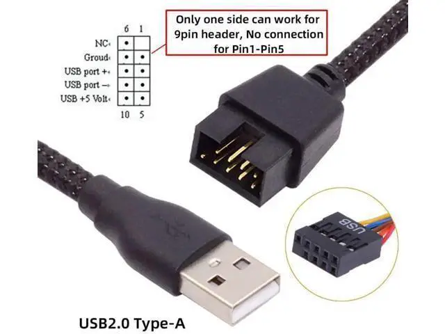 Alt view image 7 of 7 - 20cm Nylon Braided USB2.0 9/10Pin Motherboard Header Male to USB-A Male Extension Cable