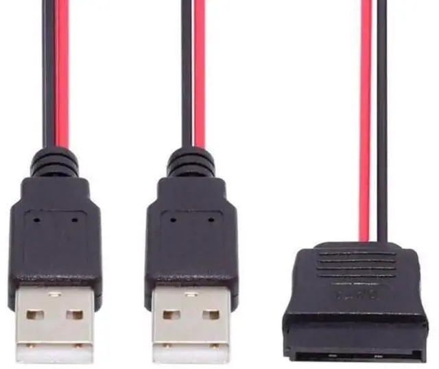 Alt view image 6 of 7 - SATA 15Pin 1 to 2 USB 2.0 Power Cable, 5V 2A Auxiliary Power Cord for 2.5" SATA HDD SSD