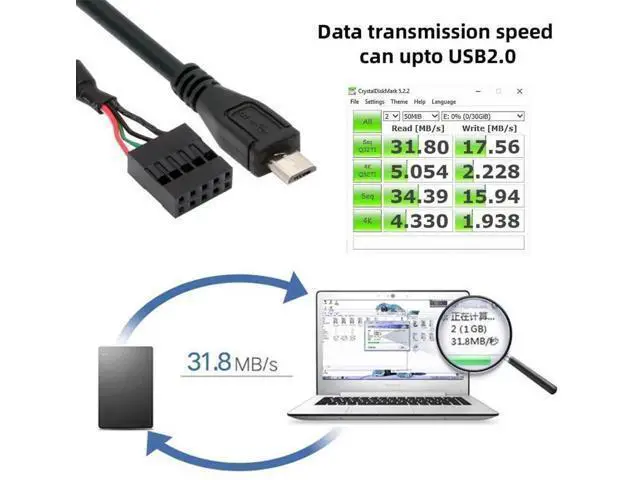 Alt view image 5 of 7 - 0.5M USB2.0 9/10Pin Motherboard Header to Micro USB 5Pin Female Data Cable | Internal PC Front Panel Conversion Cord