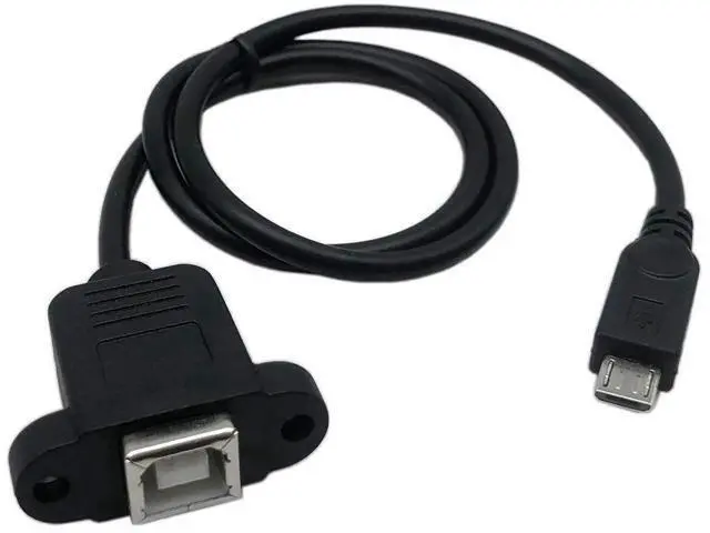 Alt view image 2 of 6 - 50cm Panel Mount Micro USB 5Pin Male to USB2.0 Type-B Female Cable with Screw Holes | Data & Charging Extension Cord