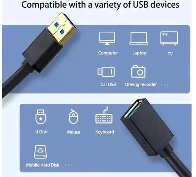 Alt view image 3 of 6 - USB Extension Cable 6.6 ft - USB 3.0 Extension Cable USB Male to Female Extension Cable for USB Flash Drive, Card Reader, Hard Drive, Keyboard,Mouse,Playstation, Xbox, Printer, Webcam