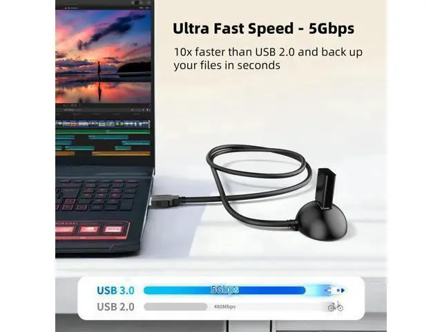 Alt view image 5 of 7 - 5FT/1.5M USB 3.0 Type-A Male to Female Extension Cable, 5Gbps High Speed Extender Cord for Docking Station, Flash Drives & Common USB Peripherals