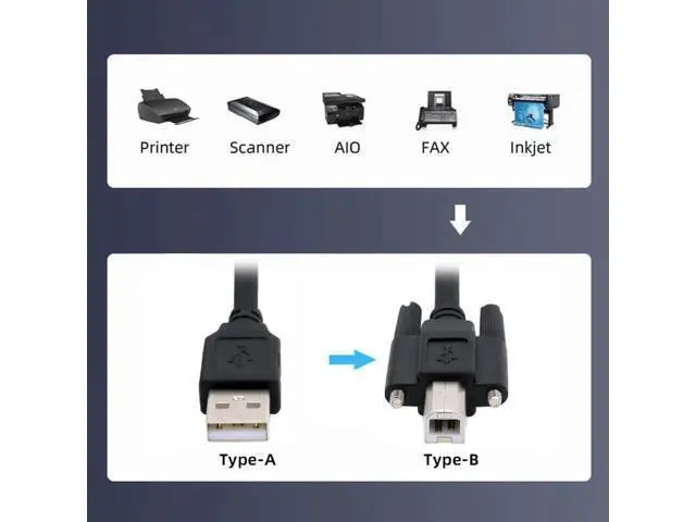 Alt view image 3 of 7 - Panel Mount USB2.0 Type-A Male to Lockable Thumbscrew Type-B Male Cable for Industrial Camera, Robot, Scanner & Storage Drive