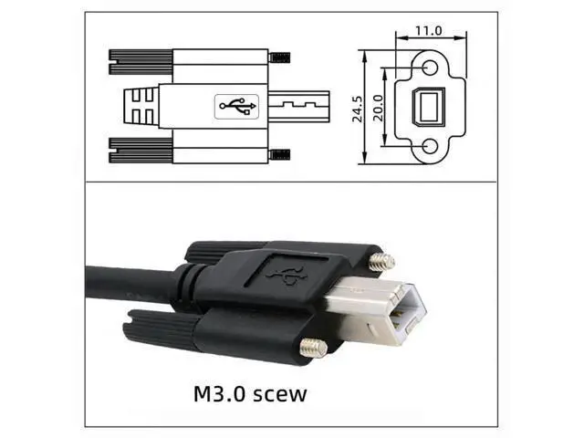 Alt view image 5 of 7 - Panel Mount USB2.0 Type-A Male to Lockable Thumbscrew Type-B Male Cable for Industrial Camera, Robot, Scanner & Storage Drive