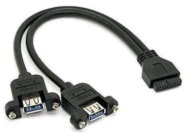Main image of USB 3.0 Dual A Female Screw Mount Cable, Dual Port to 20Pin Motherboard Header, Black