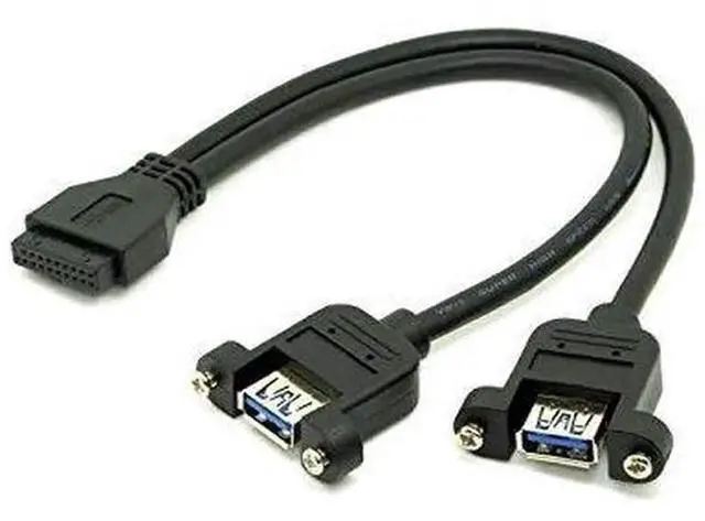 Alt view image 2 of 4 - USB 3.0 Dual A Female Screw Mount Cable, Dual Port to 20Pin Motherboard Header, Black