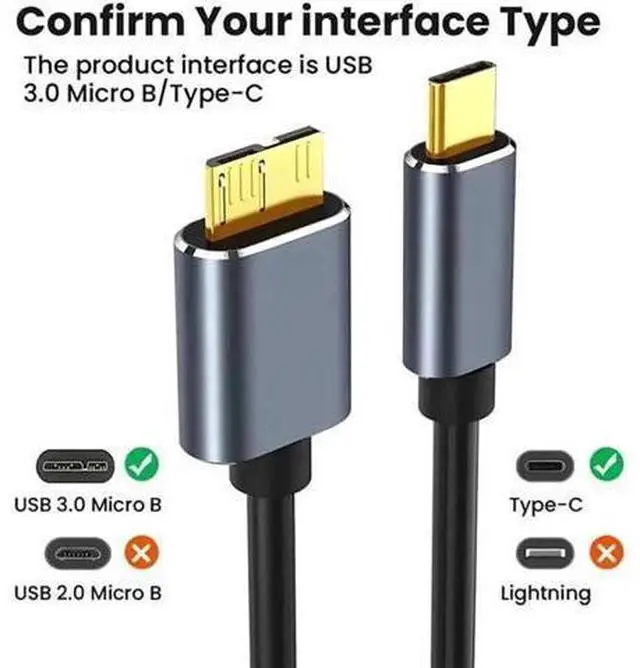 Alt view image 2 of 6 - 1.64 ft USB 3.0 A Male to Micro USB 3.0 Cable, High Speed Data Sync Cord for Toshiba, Samsung, My Passport External Hard Drives