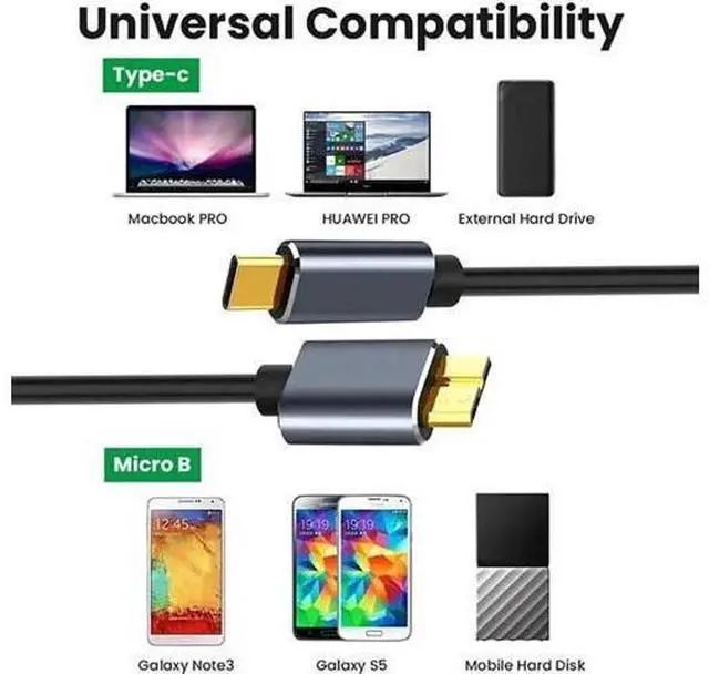 Alt view image 3 of 6 - 1.64 ft USB 3.0 A Male to Micro USB 3.0 Cable, High Speed Data Sync Cord for Toshiba, Samsung, My Passport External Hard Drives