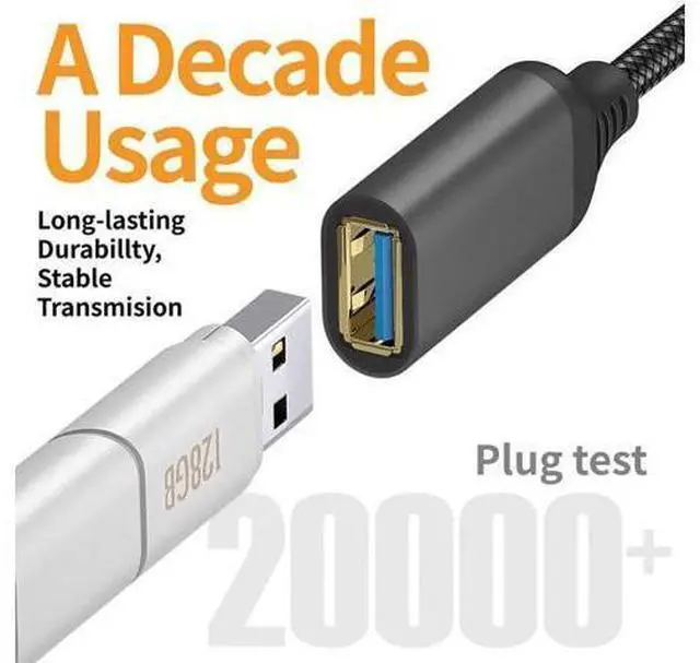 Alt view image 6 of 7 - 6.6FT USB 3.0 Extension Cable, Type A Male to Female High Speed Cord for Keyboard, Mouse, Flash Drive, Hard Drive