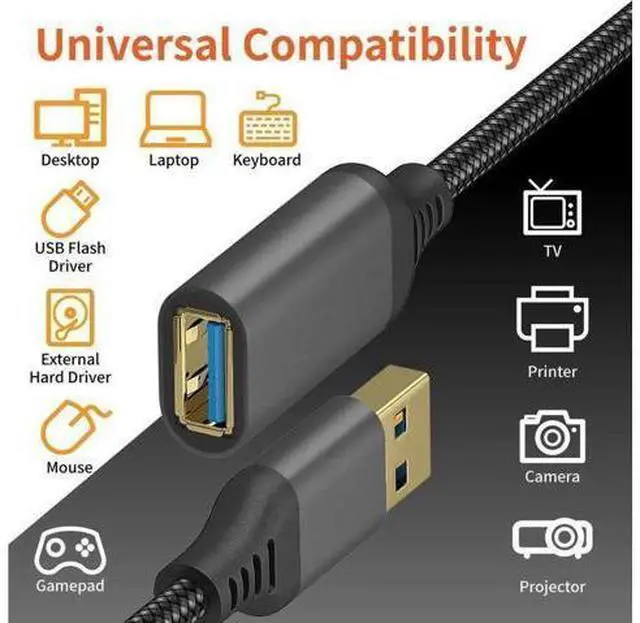 Alt view image 4 of 7 - 6.6FT USB 3.0 Extension Cable, Type A Male to Female High Speed Cord for Keyboard, Mouse, Flash Drive, Hard Drive