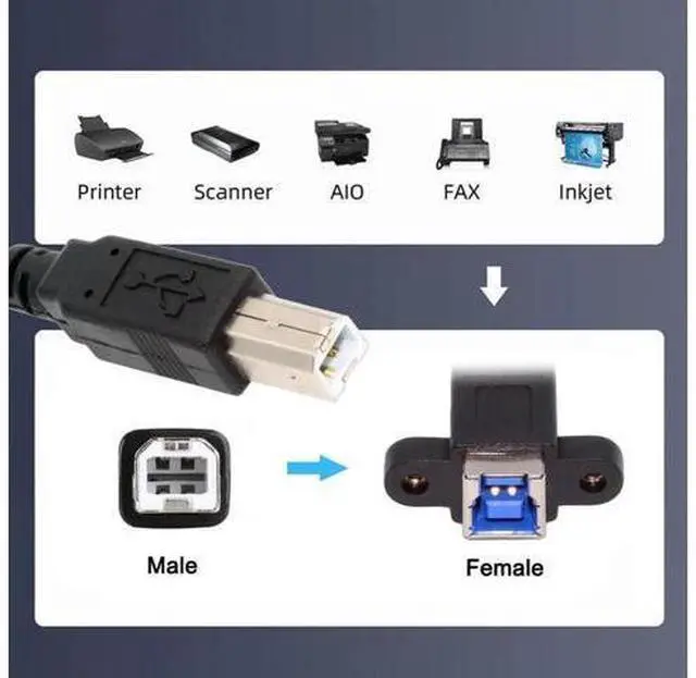 Alt view image 2 of 7 - 30cm USB3.0 B Female to USB2.0 B Male Extension Cable | 5Gbps High Speed Data Cord for External SSD, HDD & Industrial Camera