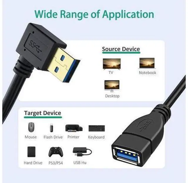 Alt view image 4 of 7 - 2 Pack 90 Degree Left & Right Angle USB 3.0 Cable, Type A Male to Male High Speed Cord for Laptop, TV, Flash Drive, Mouse, Hard Drive, Camera