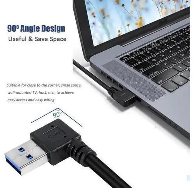 Alt view image 7 of 7 - 2 Pack 90 Degree Left & Right Angle USB 3.0 Cable, Type A Male to Male High Speed Cord for Laptop, TV, Flash Drive, Mouse, Hard Drive, Camera
