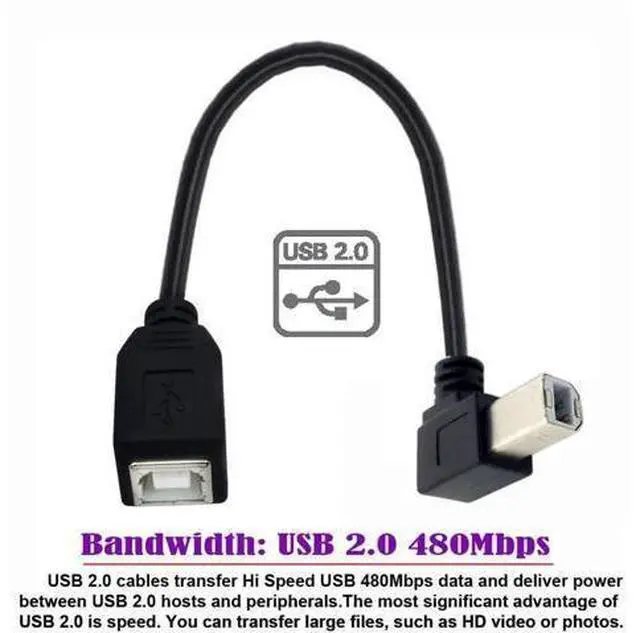 Alt view image 4 of 7 - 20cm Left 90° Angled USB2.0 Type-B Male to Female Extension Cable for Printer, Scanner & External Storage