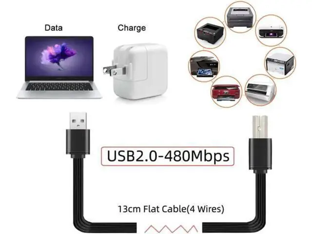 Alt view image 7 of 7 - 13cm Slim FPC Flat USB2.0 Type-A Male to Type-B Male Cable, High Speed Data Cord for Printer, Scanner & External Storage Drive