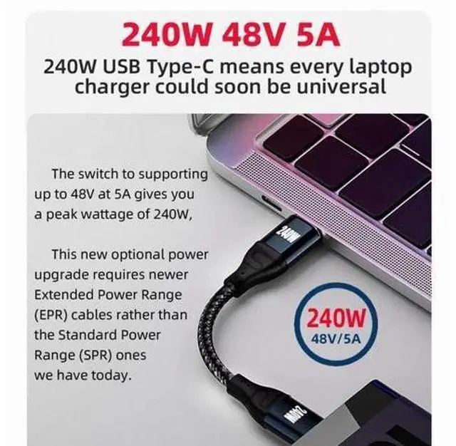 Alt view image 7 of 7 - 1.0M USBC Male to Male Cable | 240W(48V/5A) PD Fast Charging, USB2.0 480Mbps Data Transfer