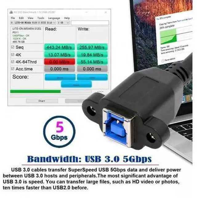 Alt view image 5 of 7 - 30cm USB3.0 Type-B Female to Micro-B Male Extension Cable, 5Gbps High Speed Cord for External SSD, Hard Drive & Digital Camera