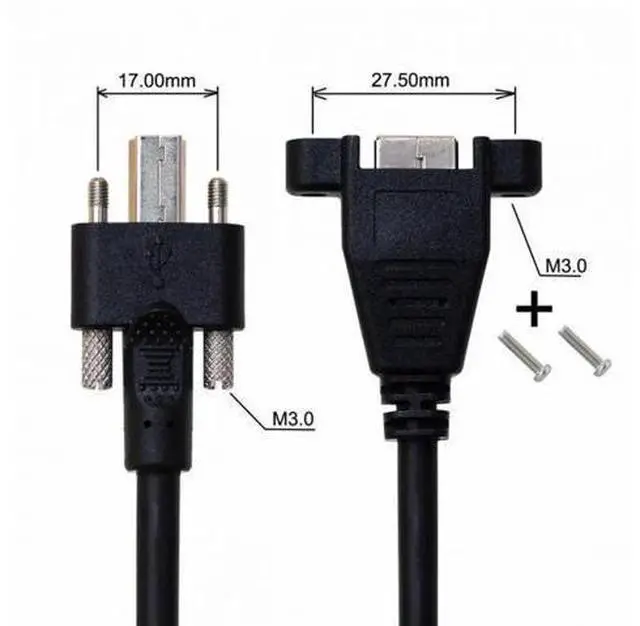 Alt view image 3 of 7 - 0.5m USB3.0 Type-B Male to Female Extension Cable, Dual Thumbscrew Lockable Panel Mount Cord