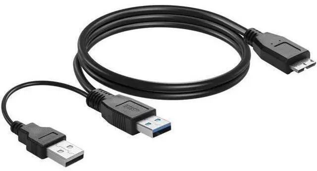 Main image of 3FT Y-Shape USB3.0 Type-A Dual Male to Micro-B Cable | 5Gbps High Speed Data & Extra Supplemental Power Cord for 2.5" HDD/SSD