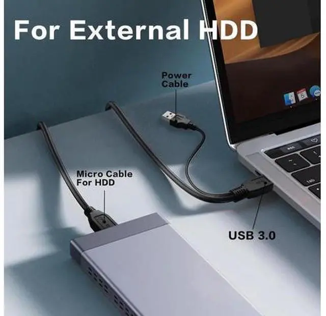 Alt view image 3 of 6 - 3FT Y-Shape USB3.0 Type-A Dual Male to Micro-B Cable | 5Gbps High Speed Data & Extra Supplemental Power Cord for 2.5" HDD/SSD