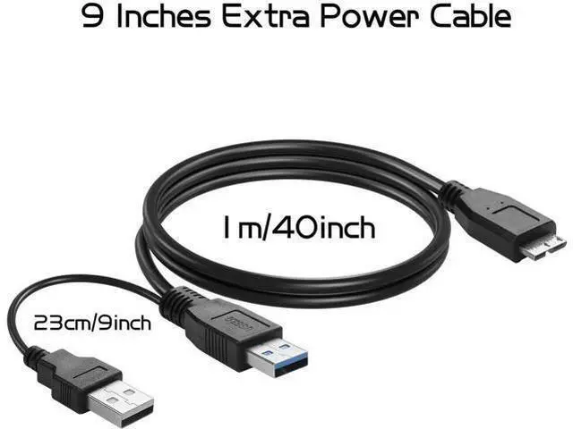 Alt view image 6 of 6 - 3FT Y-Shape USB3.0 Type-A Dual Male to Micro-B Cable | 5Gbps High Speed Data & Extra Supplemental Power Cord for 2.5" HDD/SSD