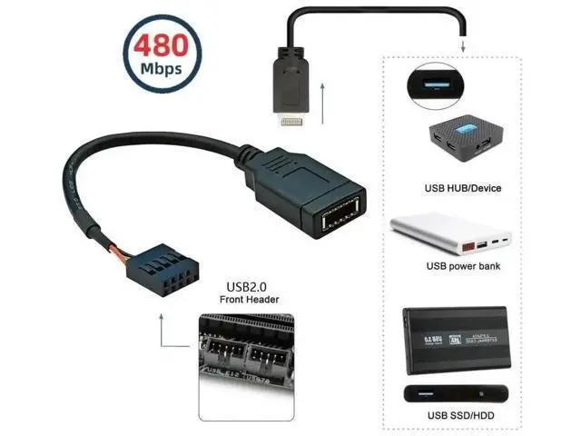 Alt view image 3 of 7 - 0.49FT TypeE KeyA Female to USB2.0 9Pin Male Mainboard Front Panel Conversion Extension Cable
