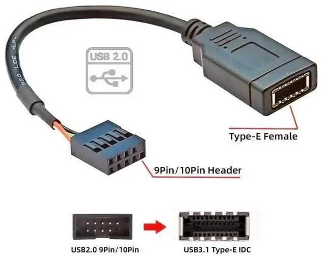 Alt view image 6 of 7 - 0.49FT TypeE KeyA Female to USB2.0 9Pin Male Mainboard Front Panel Conversion Extension Cable