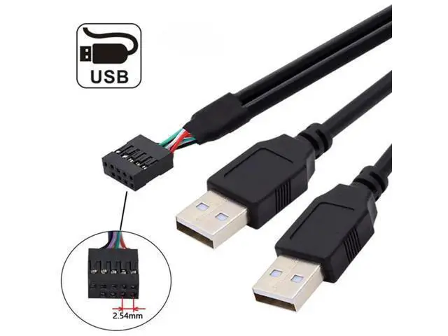 Alt view image 5 of 7 - 0.5M USB2.0 9/10Pin Header 1 Male to Dual USB2.0 Male Y-Splitter Internal Extension Cable