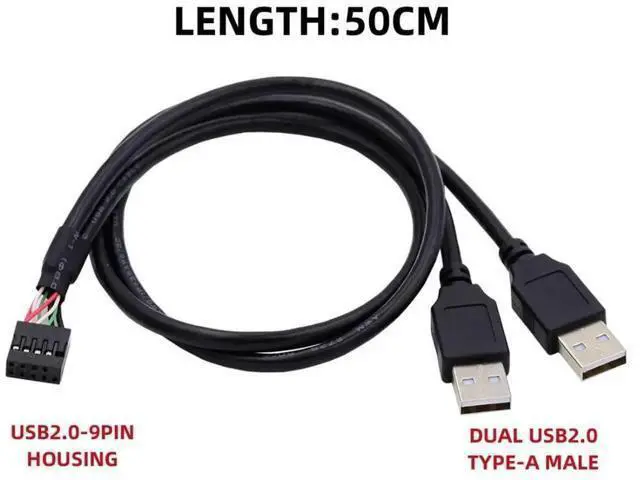Alt view image 6 of 7 - 0.5M USB2.0 9/10Pin Header 1 Male to Dual USB2.0 Male Y-Splitter Internal Extension Cable