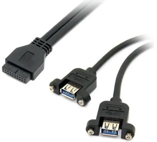 Main image of 40cm Black USB 3.0 Dual Female Ports Cable, Screw Mount to 20Pin Motherboard Header