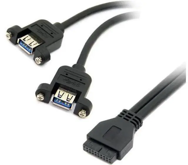 Alt view image 2 of 3 - 40cm Black USB 3.0 Dual Female Ports Cable, Screw Mount to 20Pin Motherboard Header