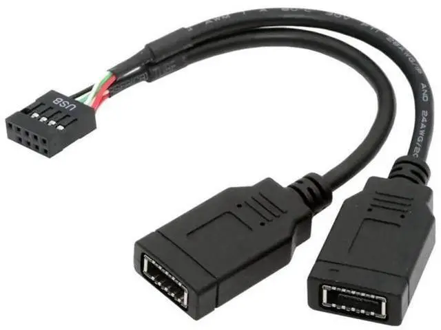 Main image of 0.49FT USB2.0 9Pin Male to Dual KeyA TypeE Female Splitter Cable, Mainboard Header to Front Panel Port Extension Cord