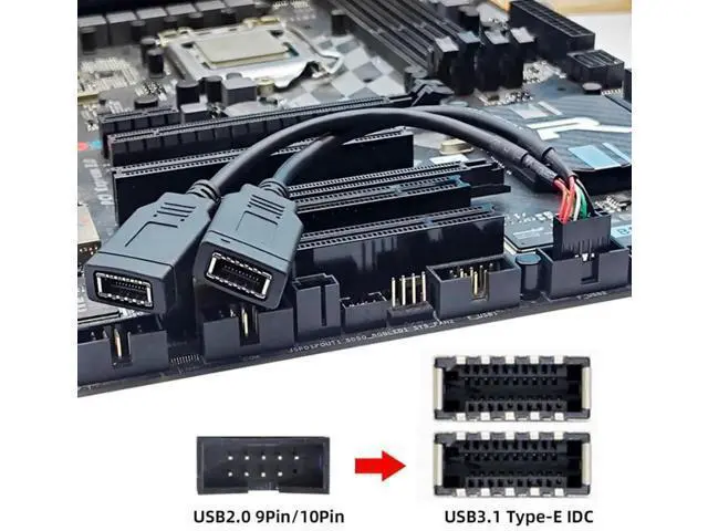 Alt view image 4 of 7 - 0.49FT USB2.0 9Pin Male to Dual KeyA TypeE Female Splitter Cable, Mainboard Header to Front Panel Port Extension Cord