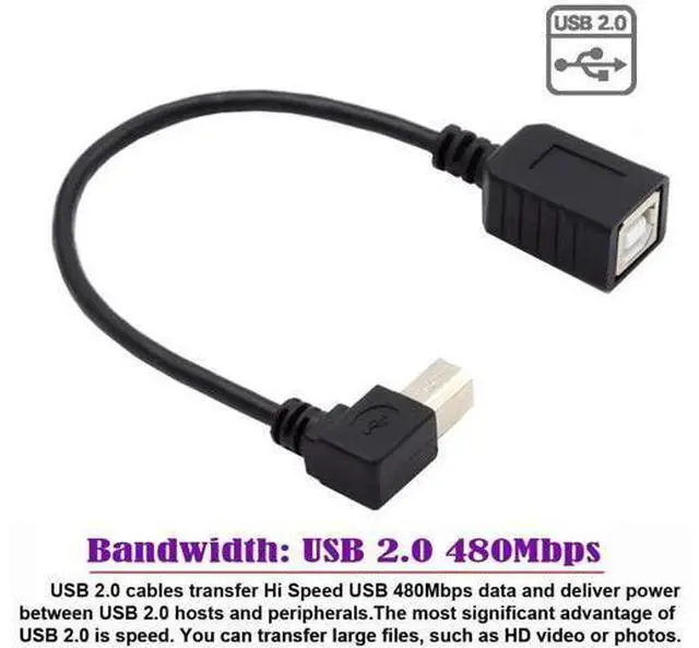Alt view image 6 of 7 - 20cm Right 90° Angled USB2.0 Type-B Male to Female Extension Cable for Printers, Scanners & External Hard Drives