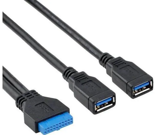 Main image of 10 Inch Internal USB3.0 20Pin Header to Dual USB3.0 Type-A Female Splitter Cable, 2-Port Mainboard Front Panel Extension Cord