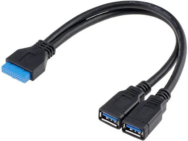 Alt view image 2 of 4 - 10 Inch Internal USB3.0 20Pin Header to Dual USB3.0 Type-A Female Splitter Cable, 2-Port Mainboard Front Panel Extension Cord