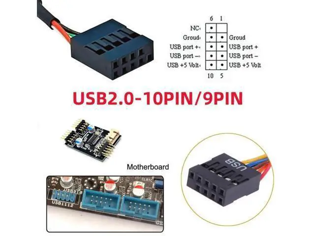 Alt view image 2 of 7 - 0.15M USB2.0 9/10Pin Motherboard Header Male to Dual Key-A Type-E USB3.1 Front Panel Extension Cable
