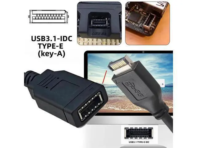 Alt view image 7 of 7 - 0.15M USB2.0 9/10Pin Motherboard Header Male to Dual Key-A Type-E USB3.1 Front Panel Extension Cable