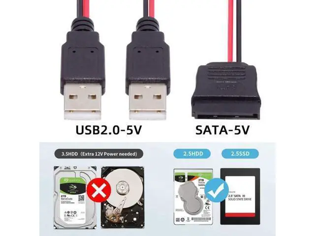 Alt view image 2 of 7 - SATA 15Pin 1-to-2 Splitter Power Cable, SATA to Dual USB2.0 5V 2A Cord for 2.5 Inch SATA HDD & SSD