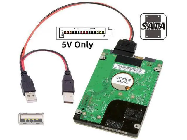 Alt view image 7 of 7 - SATA 15Pin 1-to-2 Splitter Power Cable, SATA to Dual USB2.0 5V 2A Cord for 2.5 Inch SATA HDD & SSD