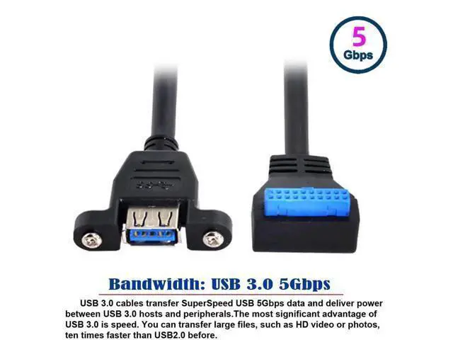 Alt view image 6 of 7 - Single Port Screw Mount USB3.0 A Female to Down 90° 20Pin Motherboard Header Cable