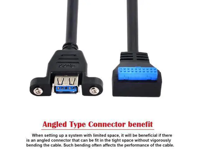 Alt view image 5 of 7 - Single Port Screw Mount USB3.0 A Female to Down 90° 20Pin Motherboard Header Cable