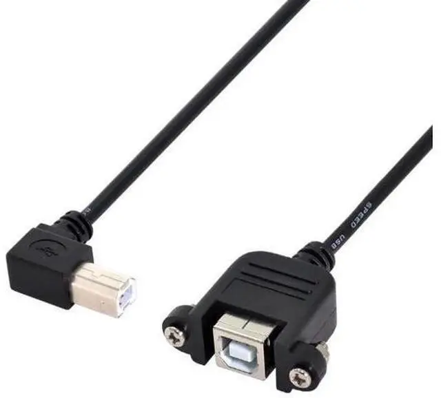 Main image of 50cm 90 Degree Right Angle USB 2.0 Type-B Cable, Panel Mount Extension Cord with Screws for Printer, Scanner & Hard Disk