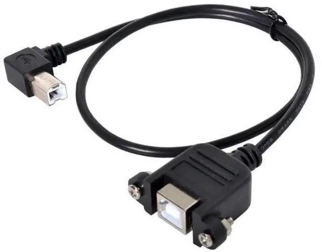 Alt view image 3 of 6 - 50cm 90 Degree Right Angle USB 2.0 Type-B Cable, Panel Mount Extension Cord with Screws for Printer, Scanner & Hard Disk
