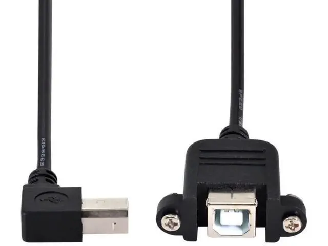 Alt view image 6 of 6 - 50cm 90 Degree Right Angle USB 2.0 Type-B Cable, Panel Mount Extension Cord with Screws for Printer, Scanner & Hard Disk