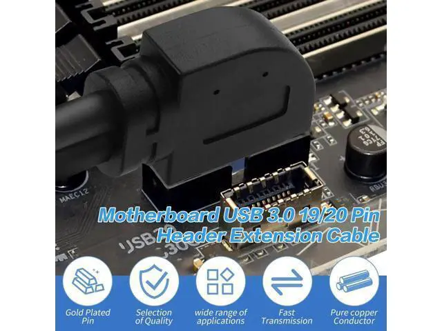 Alt view image 5 of 6 - 1ft/30cm 90 Degree USB 3.0 20Pin Motherboard Extension Cable, 19/20Pin Female to Female Front Panel Header Cord
