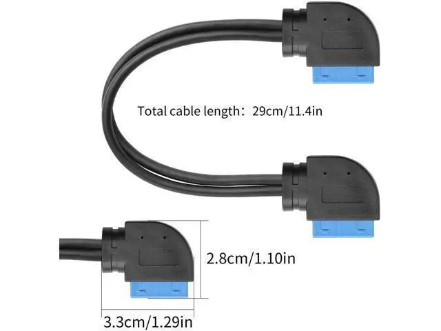 Alt view image 6 of 6 - 1ft/30cm 90 Degree USB 3.0 20Pin Motherboard Extension Cable, 19/20Pin Female to Female Front Panel Header Cord