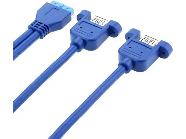 Alt view image 3 of 4 - 1.64FT Internal 20Pin USB3.0 Header to Dual USB3.0 Type-A Female Splitter Cable with Mount Holes & Mounting Screws